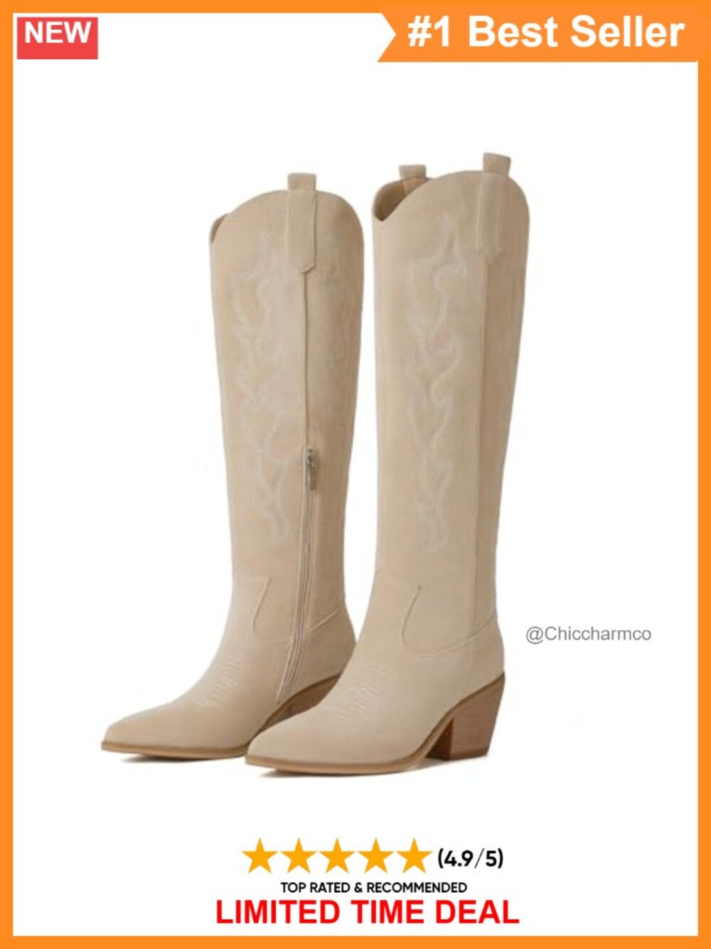Women's Cowboy Boots Knee High Embroidered Chunky Heel Faux Suede